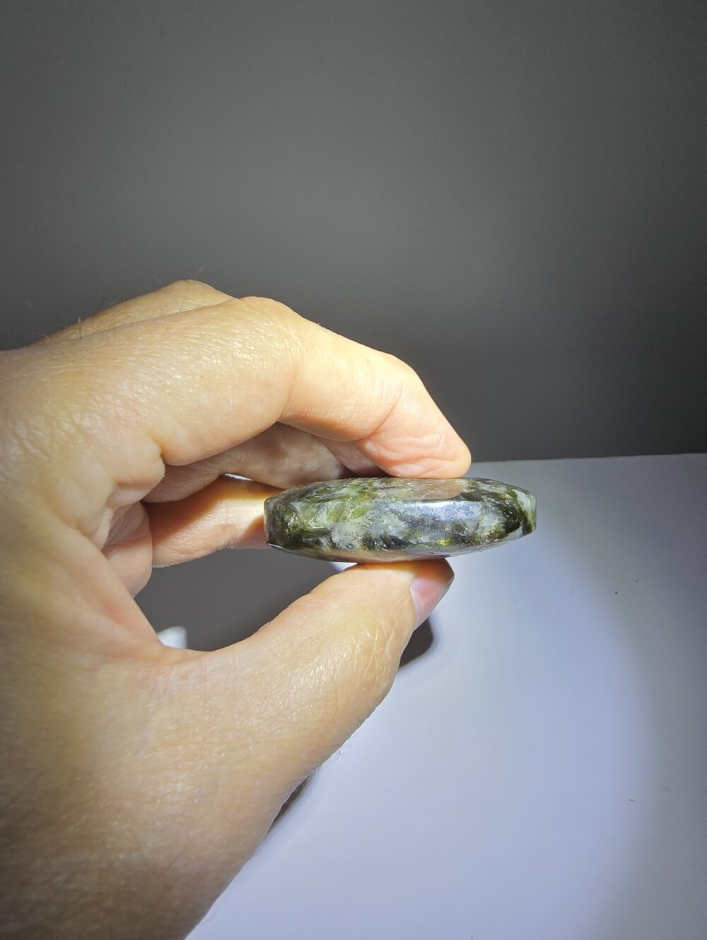 Epidote in Quartz Crystal Palmstone #C - Picture 6 of 6